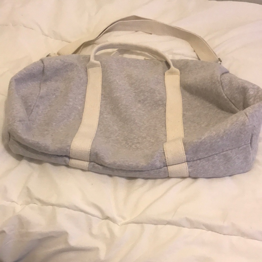 Gray duffel bag